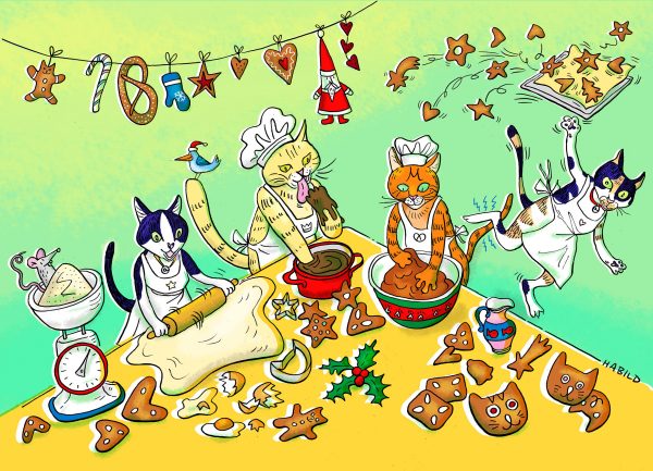 Weihnachten, Katzen, plätzchen backen backstube Fest katze haustiere cats christmas baking cookies biscuits xmas cat pets kitchen kekse