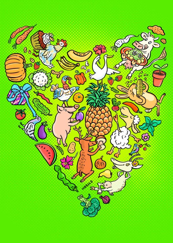 Tiere, Obst, Gemüse, Fest, Pary, Veggie, Vegetarier, Essen, vegetarisch, Herz