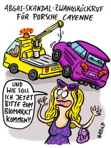 porsche cayenne Abschleppen Rückruf Zulassungsstopp Biomarkt SUV Einkaufen Auto Umweltverschmutzung Feinstaub