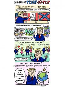 Donald Trump, IQ-Test, Schlau, dumm, Fragen, Multiple Choice, Klimawandel, Pussy, Globus, Erdkunde, Geografie, Selbstüberschätzung