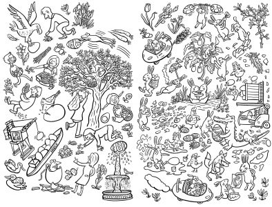 Wimmelbild Ausmalkarte Ausmalbild Ostern Hase Eier Hühner