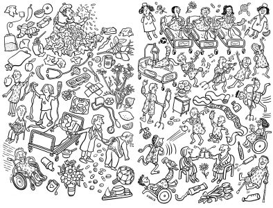 Wimmelbild Ausmalkarte Ausmalbild Gute Besserung Krankheit Gesundheit Genesung