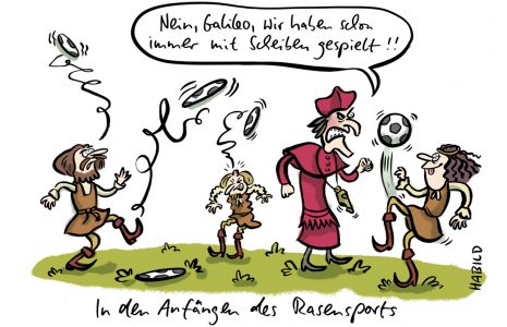 Rasensport Fußball Scheibe Ball Galileo Galilei Erde rund Kugel flach Inquisition Mittelalter