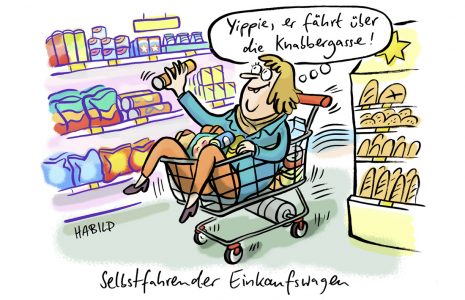 selbstfahrendes Auto selbstfahrender EinkaufswagenKnabberzeug Supermarkt Einkaufen Lebensmittel