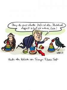 Trump fitnesstest gesundheit blutdruck fitness affe krähe intelligenz bauklötze idiotentest