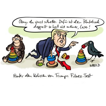Trump fitnesstest gesundheit blutdruck fitness affe krähe intelligenz bauklötze idiotentest