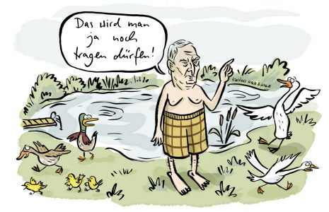 Alexander Gauland badehose see badesee heiligensee potsdam gans ente erpel tragen afd alternative für deutschland das wird man ja noch sagen dürfen