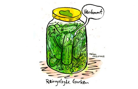 eingelegte gurke essiggurke veggie cartoon gurkenglas eingesperrt