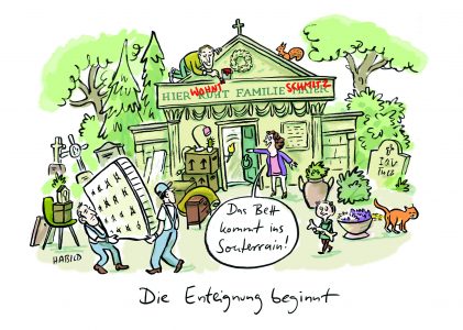 Enteignung Gruft Umzug Souterrain Friedhof Grab Wohnungsnot Wohnungsmangel Möbelpacker, habild
