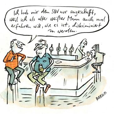 suv-scham, auto, suv, feinstaub, klimawandel, spritverbrauch, diskriminierung, kneipe, alter weißer mann, old white man, ökosteuer, habild