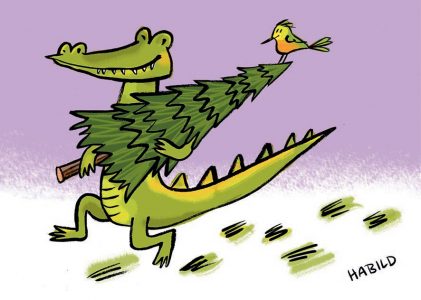 weihnachten, krokodil, baum, tannenbaum, schnee, vogel, habild