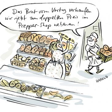 prepper, lebensmittel, brot, hamstern, bäckerei, cartoon