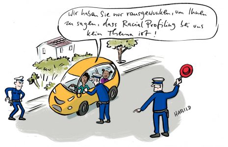 Racial profiling, Rassismus, Polizei, Kontrolle, Vorurteile, Verkehrskontrolle, Schwarze, BLM, Cartoon, Habild