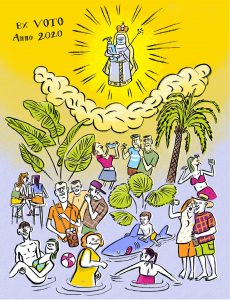 Corona, familie, urlaub, ballermann, 2020, madonna, votivbild, votiftafel, maria hilf, ansteckung, feiern, party, risiko, pandemie, covid-19, virus, mittelmeer, ferien, reisen