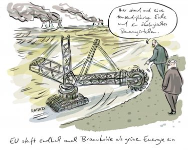 Taxonomie, braunkohle, energie, cartoon, tagebau, green energy, grüne energie, energiewende, nachhaltigkeit