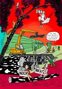 Hafen Trier, Zeitenwende, Monster, Binnenhafen, Gramsci, Feminismus, Frauen, Baumfäller, Baumstämme