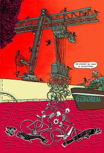 Hafen Trier, Zeitenwende, Monster, Binnenhafen, Gramsci, Fahrrad, Kran, Container, Containerkran, Skelett, Fische, Schrott, Krähen