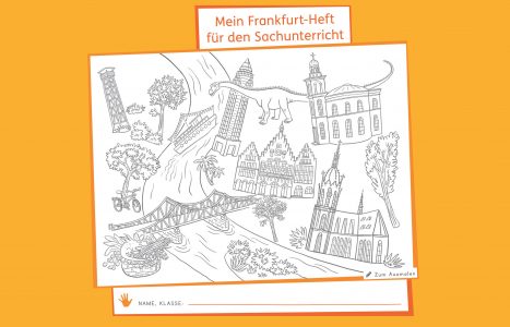 Frankfurt, Wimmelbild, Schulheft, Ausmalbild, Schule, Stadt, Gebäude, Kinder, Wissen, Sachunterricht