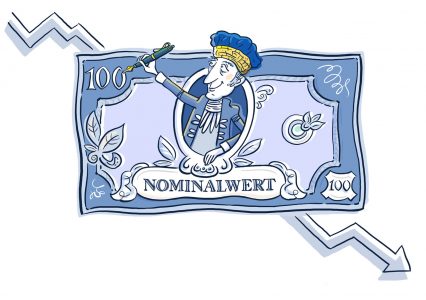 Finanzen, Wirtschaft, Illustration, Geld, Vermögen, Anlage, Symbolbild, asset management, Wirtschaftsillustration, Banker, Business, Banking, Börse, Aktien, Cartoon, Deflation, Geldanlage