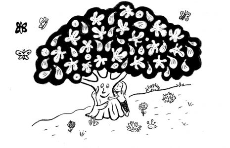 Illustration, Kinderbuch, Zeichnung für Kinder, Kinderillustration, Feigenbaum, Gans