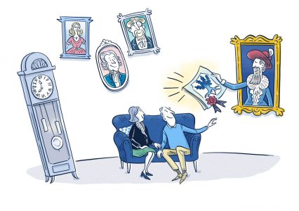 Firma, Erbschaft, Familienunternehmen, Tradition, Finanzen, Finanzwelt, Wirtschaft, Illustration, Geld, Vermögen, Anlage, Symbolbild, Wirtschaftsillustration, Business, Banking, Börse, Aktien, Cartoon, Geldanlage, Vermögen, Famile