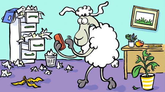 Elvis, Cartoon, Comic, Schaf, Tier, Sympathiefigur, Cartoonfigur, Comicfigur, Büro, Arbeit, Chaos, office