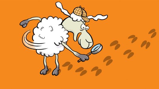 Elvis, Cartoon, Comic, Schaf, Tier, Sympathiefigur, Cartoonfigur, Comicfigur, Lupe, Sherlock, Detektiv