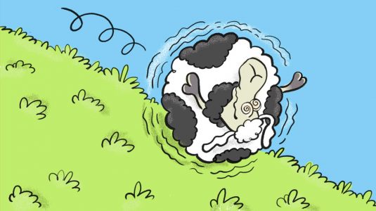 Elvis, Cartoon, Comic, Schaf, Tier, Sympathiefigur, Cartoonfigur, Comicfigur, Wiese, Kugel, Fußball, Schwindel