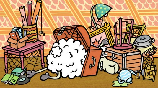 Elvis, Cartoon, Comic, Schaf, Tier, Gerümpel, Versteck, Antiquität, Entdecken, Sympathiefigur, Cartoonfigur, Comicfigur,