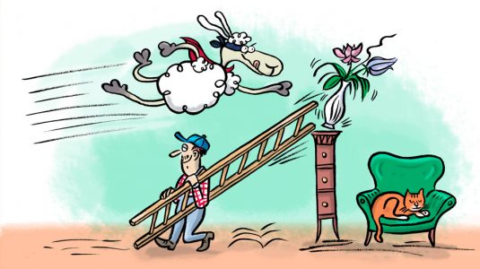 Elvis, Cartoon, Comic, Schaf, Tier, Katze, Sessel, Superman, Retter, Gefahr, Sympathiefigur, Cartoonfigur, Comicfigur,