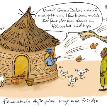 Cartoon, Karikatur, habild, feministische außenpolitik, baerbock, aa, auswärtiges amt, periode, menstruation, feminismus