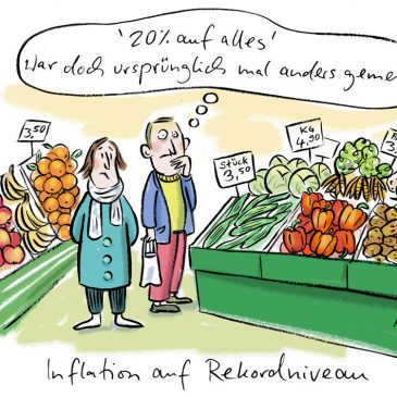 Cartoon, Karikatur, habild, inflation, preise, supermakt, teuerung, teuer, preisexplosion, gurken, gemüse, lebensmittel, lebensmittelpreise