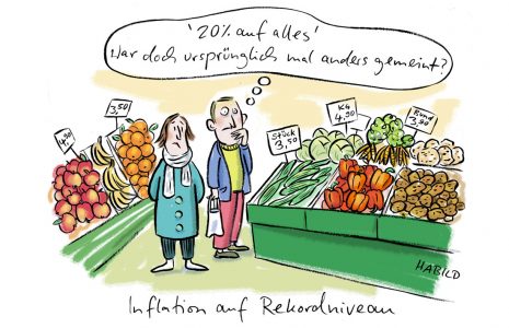 Cartoon, Karikatur, habild, inflation, preise, supermakt, teuerung, teuer, preisexplosion, gurken, gemüse, lebensmittel, lebensmittelpreise