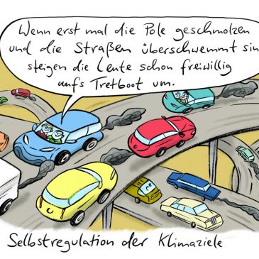 Cartoon, Karikatur, habild,klimaziele, klimawandel, autoland, autobahn, verbrenner, fossile Energie, Energiewende, CO2, Selbstregulation