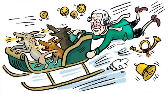 klassik, klassische musik, illustration, schlitten, winter, wiener klassik, komponisten, porträt, portait, musik, karikatur, cartoon, komponist,