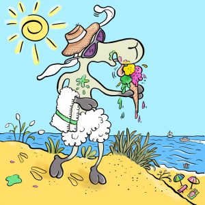 Elvis, Schaf, Sommer, Sonne, Strand, Eis, Baden, Meer