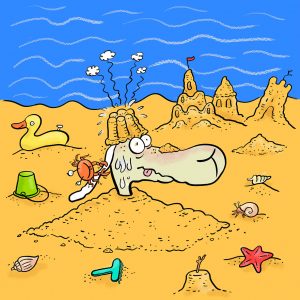 Sand, Strand, Hitze, Meer, Urlaub, Elvis, Schaf, Sandburg