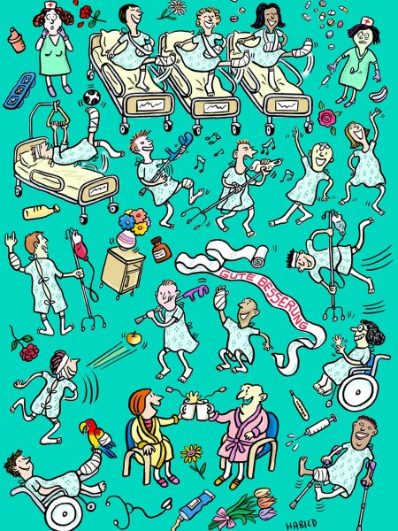 Krankenhaus, Gesundheit, Alles Gute, Genesung, Hals und Beinbruch, Pillen, krank, Arzt, Patient, Krankenschwester, Krankenbett, Blumen