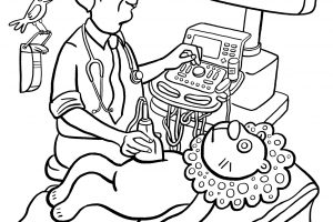 Clementine, Kinderkrankenhaus, Ausmalheft, ausmalen, Kind, krank, Krankenhaus, Bauchweh, Bauchschmerzen, Bett, Krankenzimmer, Pfleger, Krankenschwester, Arzt, Ultraschall, Bauch, Untersuchung, Hospital, Leopaulino, Löwe