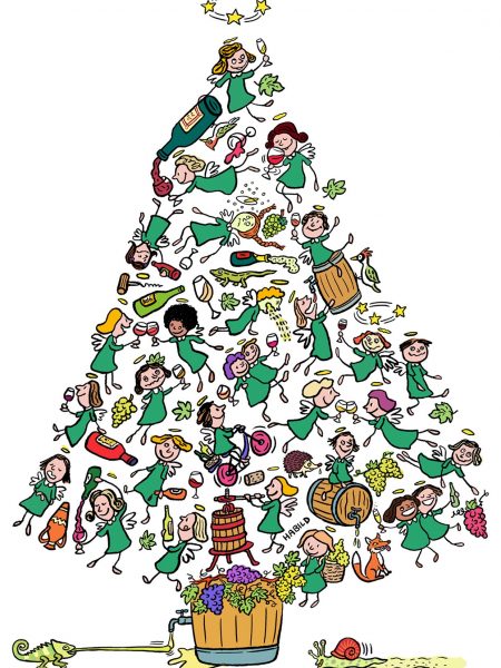 Wein, Weihnachten, Baum, Engel, betrunken, Schwips, angeheitert, anstoßen, Weinstock, Weinglas, Rebe