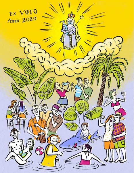 Corona, familie, urlaub, ballermann, 2020, madonna, votivbild, votiftafel, maria hilf, ansteckung, feiern, party, risiko, pandemie, covid-19, virus, mittelmeer, ferien, reisen