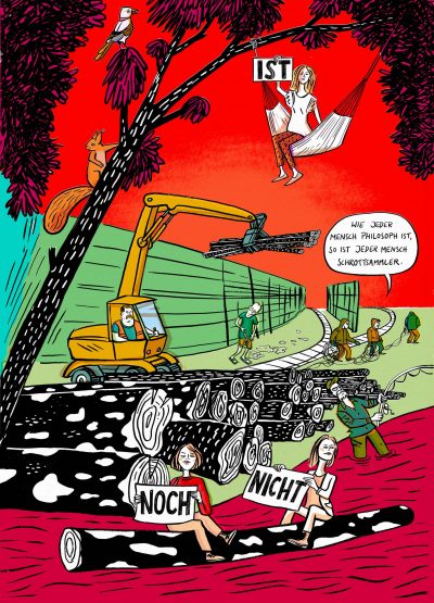 Widerstand Hafen Trier, Zeitenwende, Monster, Binnenhafen, Gramsci, Feminismus, Frauen, Baumfäller, Baumstämme