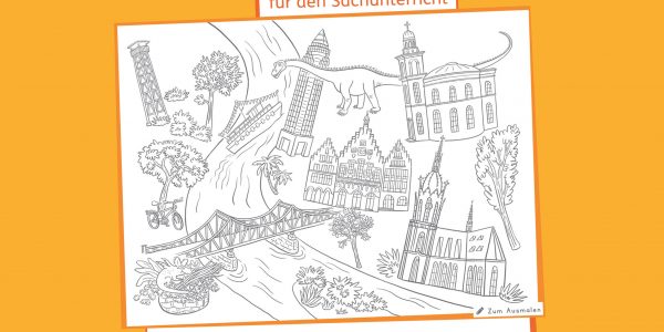 Frankfurt, Wimmelbild, Schulheft, Ausmalbild, Schule, Stadt, Gebäude, Kinder, Wissen, Sachunterricht