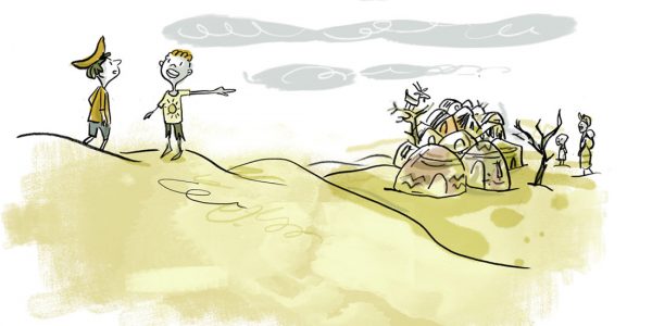 Illustration, Kinderbuch, Zeichnung für Kinder, Kinderillustration, Mond, Wüste, Wüstenbewohner, Kinder, Freunde, Mondkinder, Mondkind,