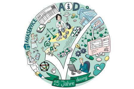 Pharma, Pharmaindustrie, wimmelbild, Medikamente, Dosierung, Gesundheit, Gesundheitswesen, Illustration, Medizin, Tabletten, Jubiläum, Grafik