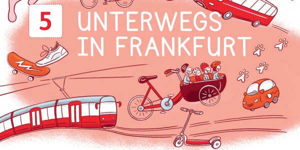 Schulheft, Frankfurt, Schulbuch Illustration, Grafik, Zeichnung, Kinder, Sachunterricht, Kinderillustration, Wissen, Stadt, Mobilitär, Verkehr, Verkehrsmittel, ÖPNV, Verkehrswende, Frankfurt,