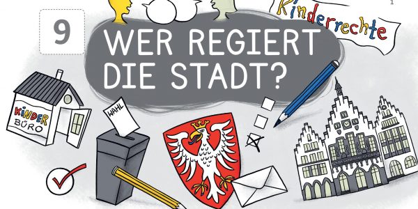 Schulheft, Frankfurt, Schulbuch Illustration, Grafik, Zeichnung, Kinder, Sachunterricht, Kinderillustration, Wissen, Stadt, Stadtparlament, Kinderparlament, Wahl, Demokratie, Kinder, Kommunalpolitik