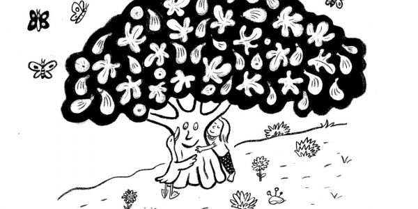Illustration, Kinderbuch, Zeichnung für Kinder, Kinderillustration, Feigenbaum, Gans
