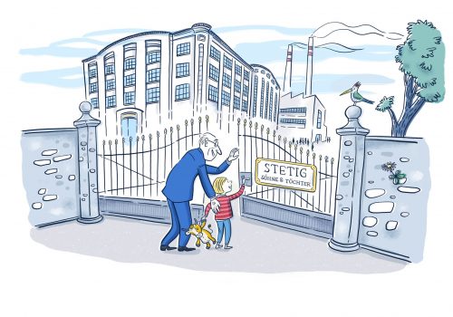 Firma, Erbschaft, Familienunternehmen, Tradition, Finanzen, Finanzwelt, Wirtschaft, Illustration, Geld, Vermögen, Anlage, Symbolbild, Wirtschaftsillustration, Business, Banking, Börse, Aktien, Cartoon, Geldanlage, Vermögen