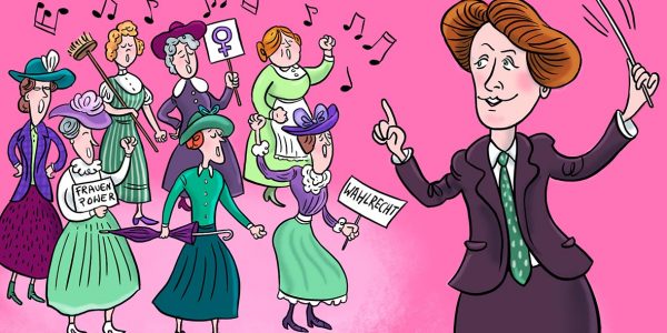 klassik, klassische musik, illustration, komponisten, porträt, portait, musik, karikatur, cartoon, komponist, komponistin, ethel smyth